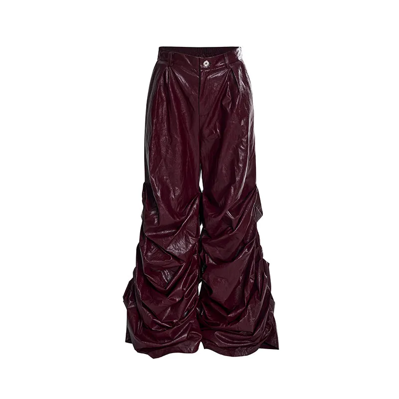 【24s Nov.】Men's Wide-Leg Ruched Leather Pants
