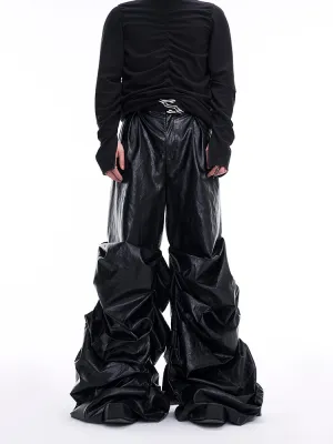 【24s Nov.】Men's Wide-Leg Ruched Leather Pants