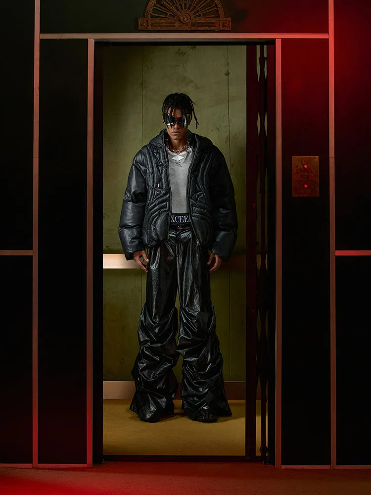 【24s Nov.】Men's Wide-Leg Ruched Leather Pants