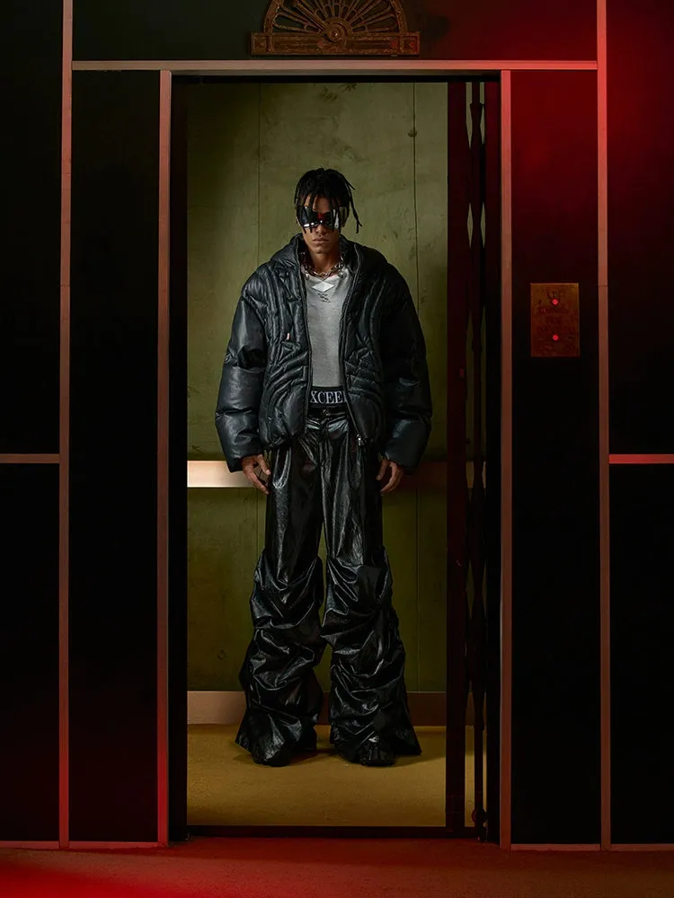 【24s Nov.】Men's Wide-Leg Ruched Leather Pants