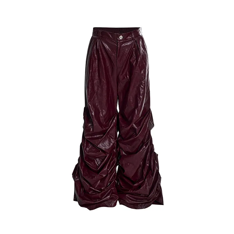 【24s Nov.】Men's Wide-Leg Ruched Leather Pants