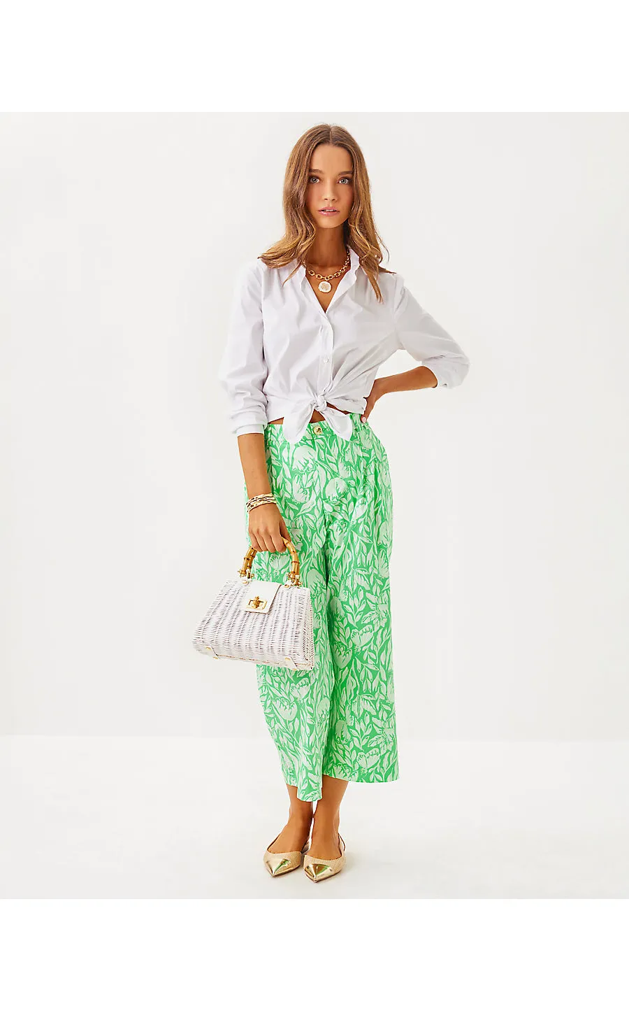25" Mandalay Wide Leg Crop Pant - Fauna Green - Tulip To Tango