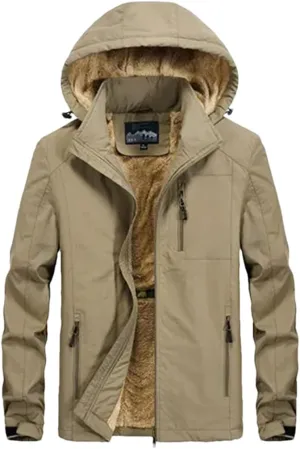 Adhdyuud Men Casual Warm Parkas Windbreaker Winter Bomber Jacket Detachable Hat Hooded Cotton-Padded Coats