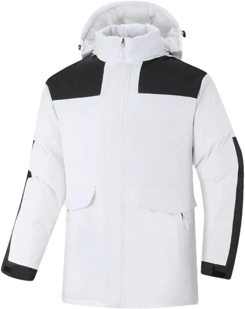 Adhdyuud Men Winter Cotton-Padded Puffer Jacket Outdoor Hiking Camping Windbreaker Hooded Snow Parkas Coat