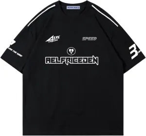 Aelfric Eden Mens Graphic Tees Vintage Racing Tees Oversized T Shirt Women Contrast Color Summer Tops