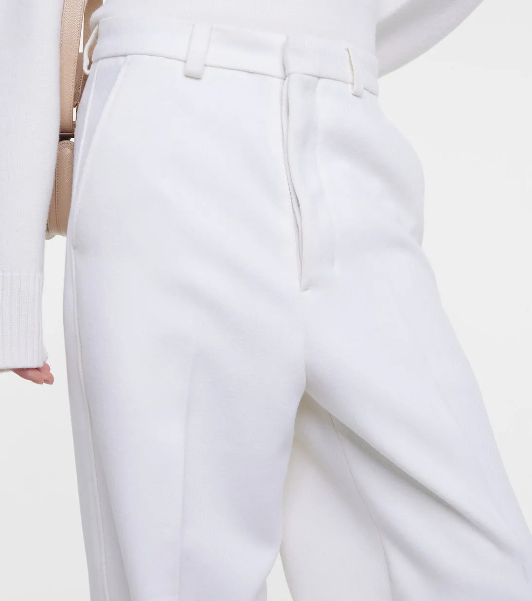 Ami Paris High Waist Wool Blend Wide Leg Pants, White
