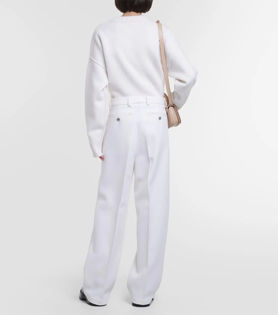 Ami Paris High Waist Wool Blend Wide Leg Pants, White