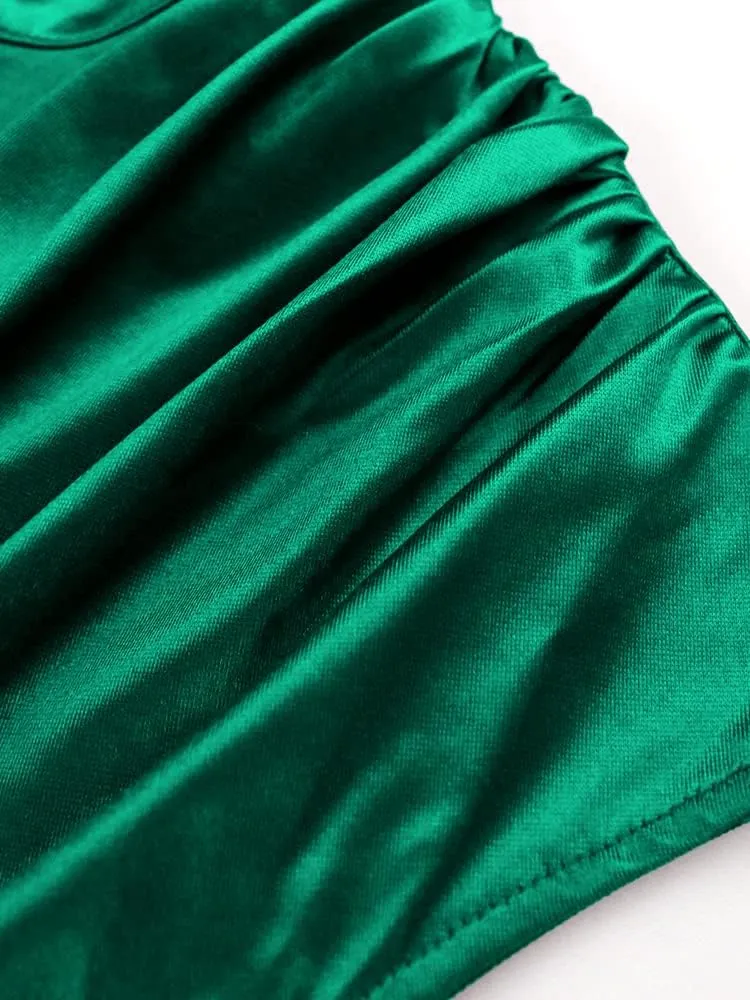 AOMEI Women's Cap Sleeve High Waist Ruched Slit Slim Elegant Long Satin Formal Dress
