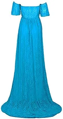 Babymoon Off Shoulder Maternity Gown Dress - Aqua