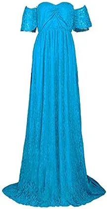 Babymoon Off Shoulder Maternity Gown Dress - Aqua
