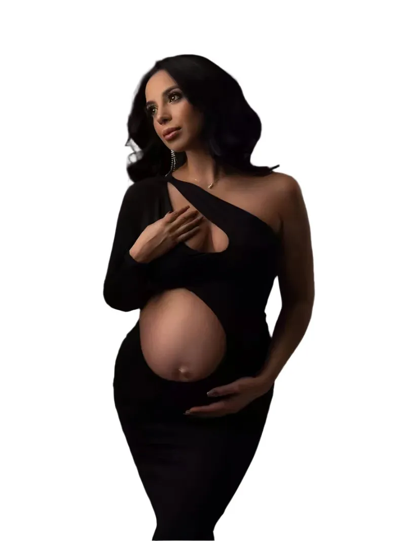 Babymoon Stretchable One Shoulder Babybump Revealing Maternity Gown Dress