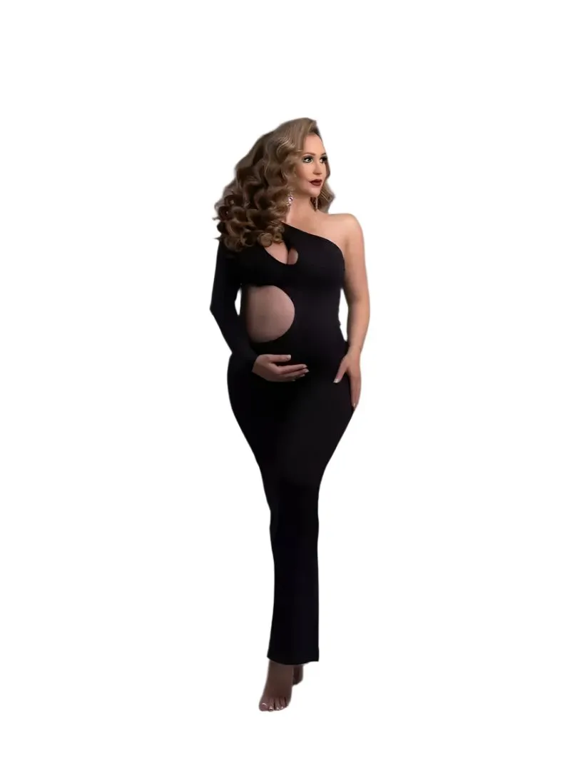 Babymoon Stretchable One Shoulder Babybump Revealing Maternity Gown Dress