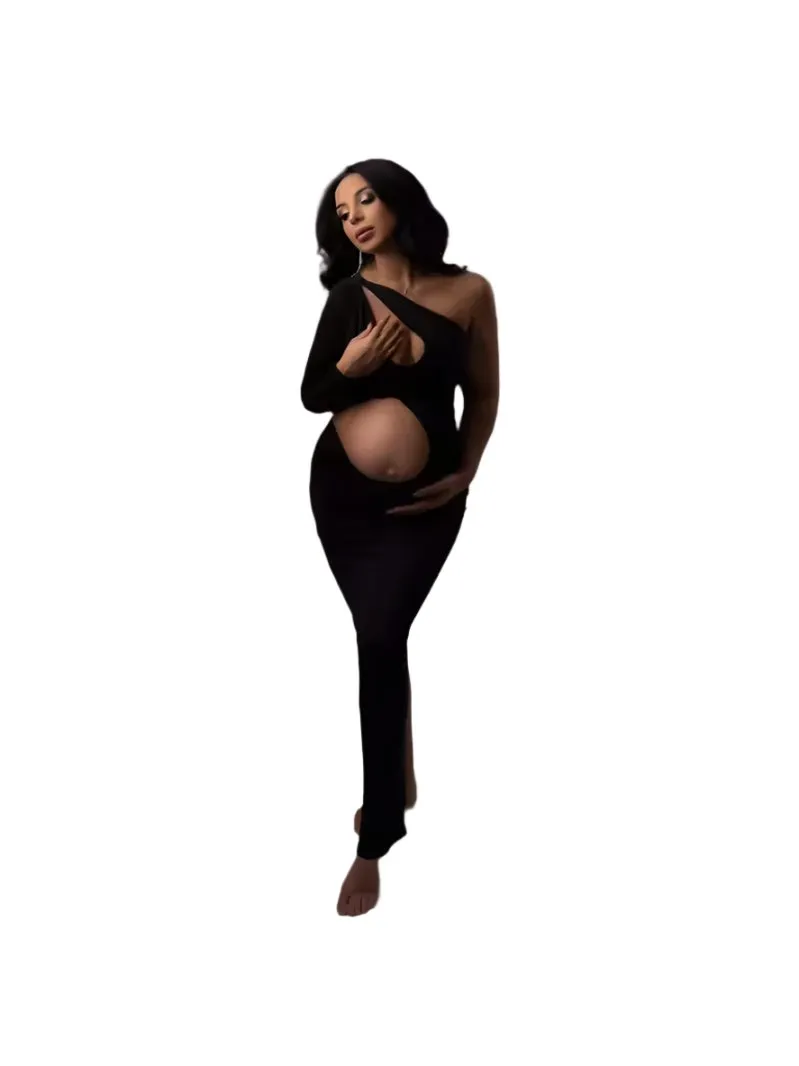 Babymoon Stretchable One Shoulder Babybump Revealing Maternity Gown Dress