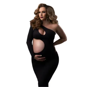 Babymoon Stretchable One Shoulder Babybump Revealing Maternity Gown Dress