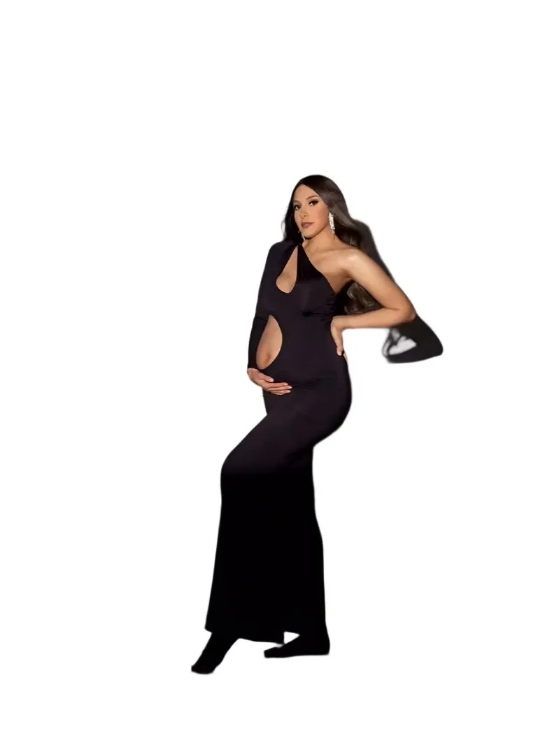 Babymoon Stretchable One Shoulder Babybump Revealing Maternity Gown Dress