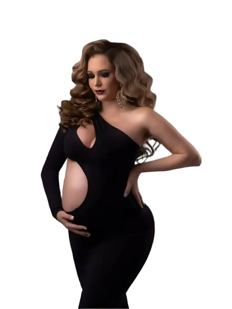 Babymoon Stretchable One Shoulder Babybump Revealing Maternity Gown Dress