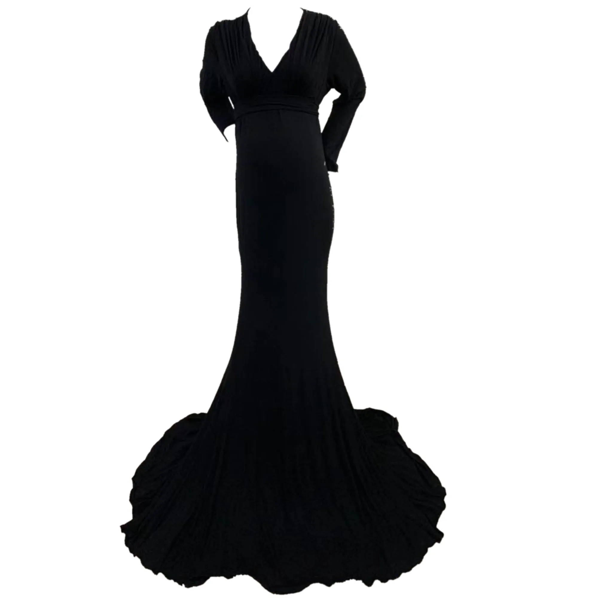 Babymoon V Neck Maternity Gown Dress - Black