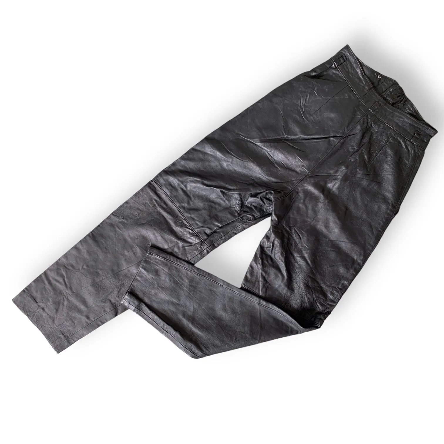 Black High Waist Detail Leather Pants