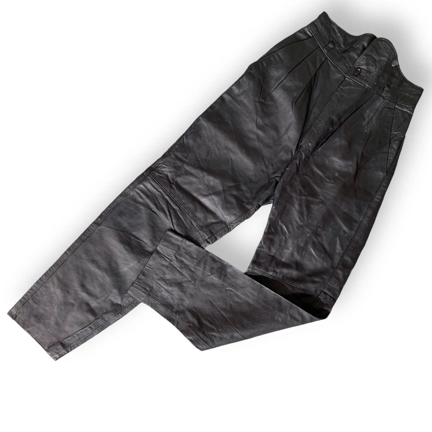 Black High Waist Detail Leather Pants