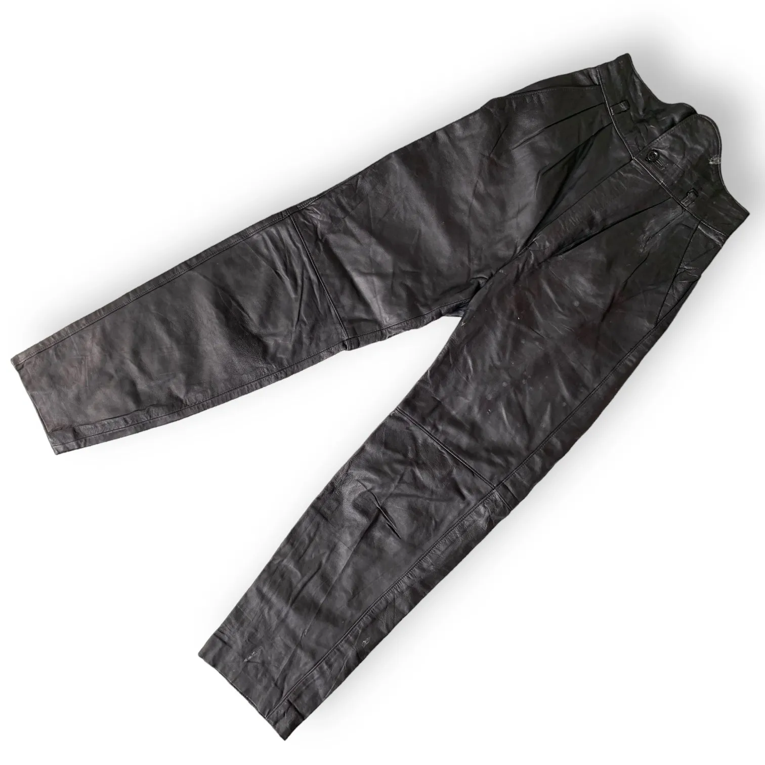 Black High Waist Detail Leather Pants