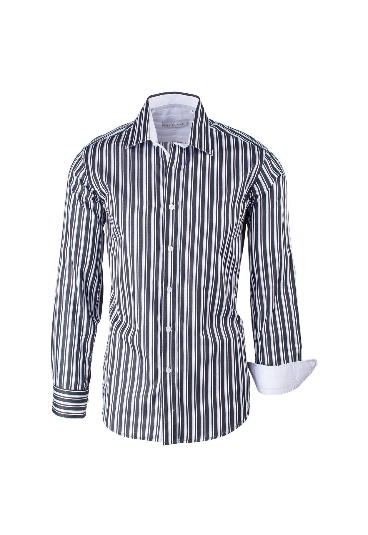 Black, White and Gray Striped Modern Fit Sport Shirt by Equilibrio Sport SP4796