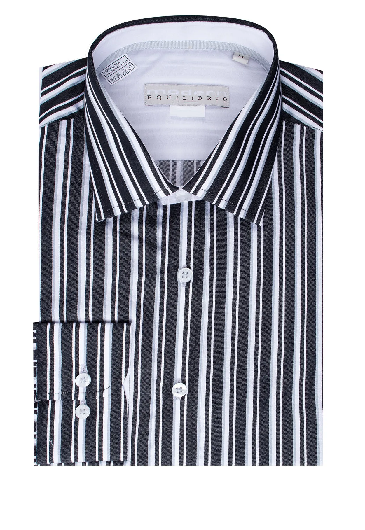 Black, White and Gray Striped Modern Fit Sport Shirt by Equilibrio Sport SP4796