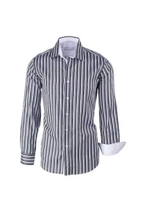Black, White and Gray Striped Modern Fit Sport Shirt by Equilibrio Sport SP4796