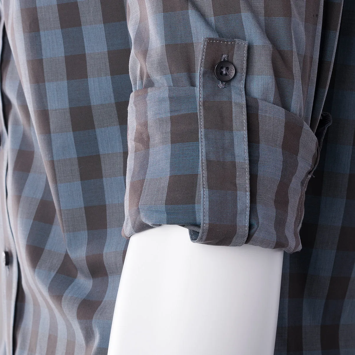 Brown and Bluish Gray Check Pattern Modern Fit Sport Shirt by Tiglio Sport SP9021