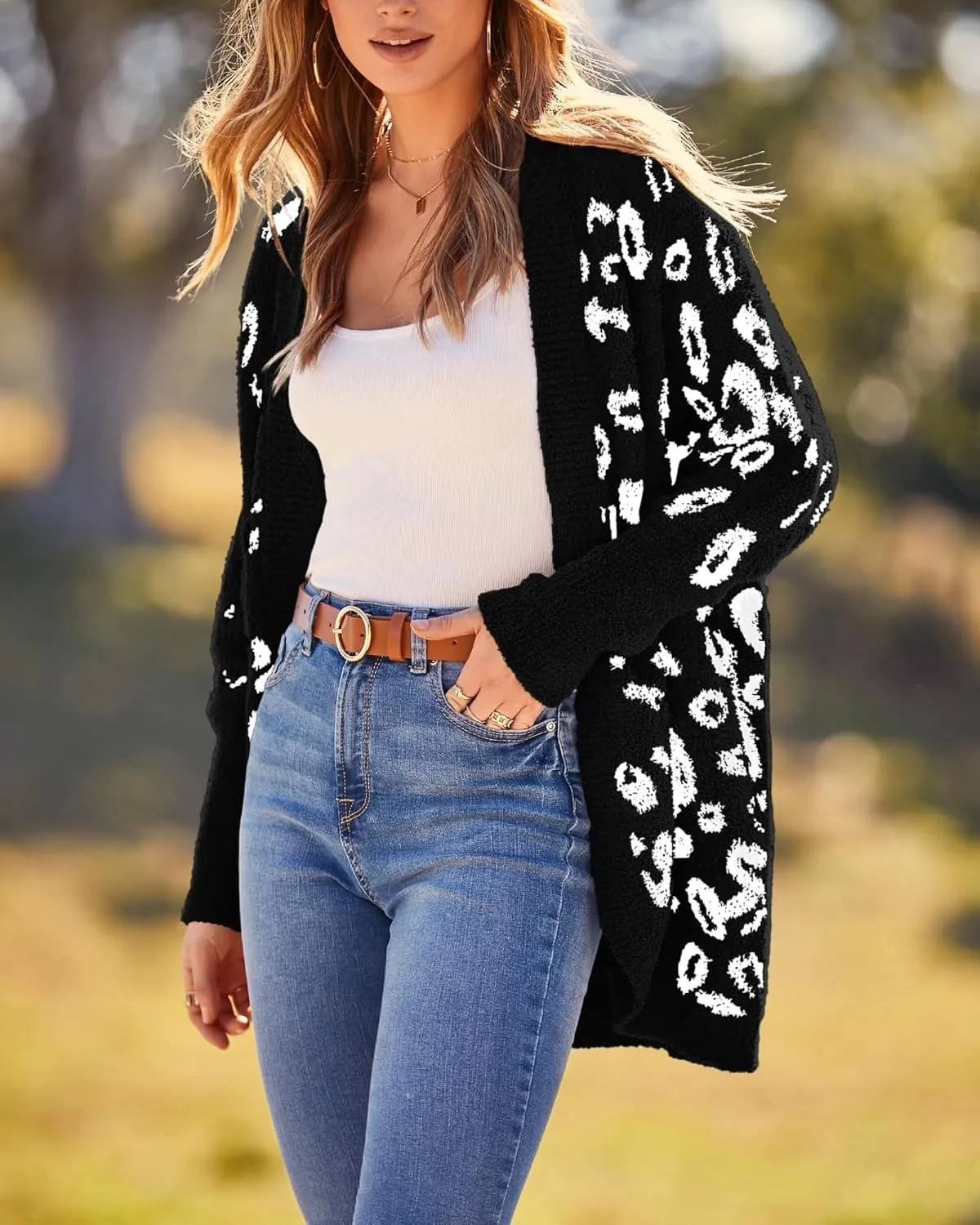 BTFBM Womens Cardigan Sweaters Long Sleeve Open Front Cardigans Fall Fashion Loose Knit Printed Outwear Spring Coats