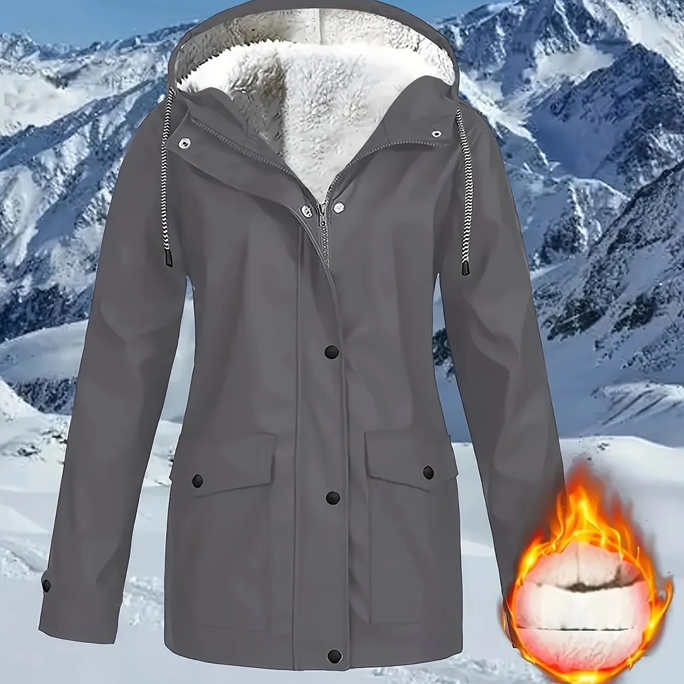 Casual Zip Hooded Puffer Jacket, Waterproof, Warm Outerwear