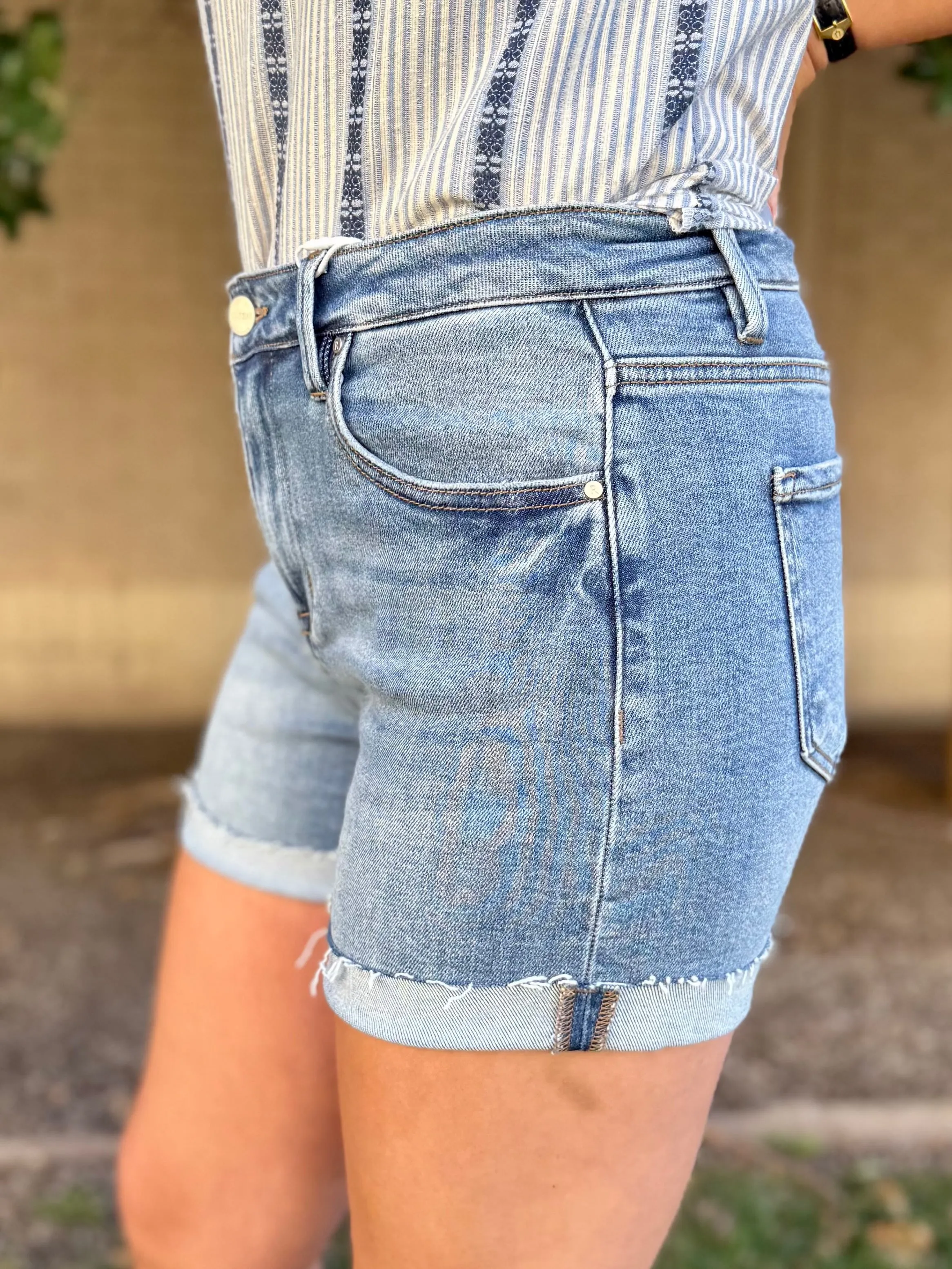 Charlotte High Rise Turn Up Cuff Shorts by Risen