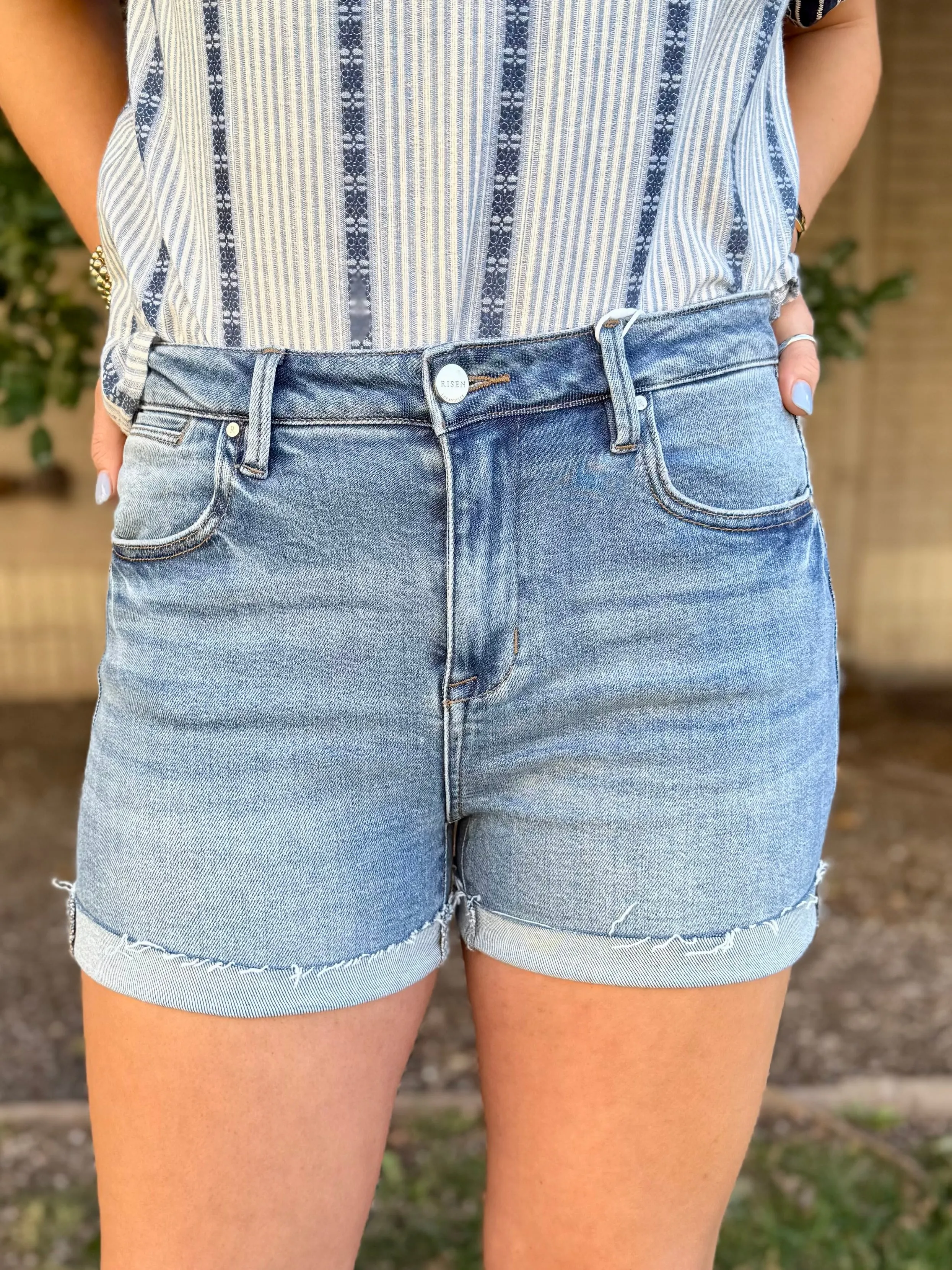 Charlotte High Rise Turn Up Cuff Shorts by Risen