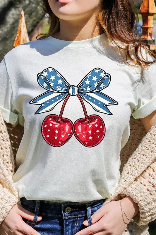 Cherry Coquette USA Bow Graphic T Shirt