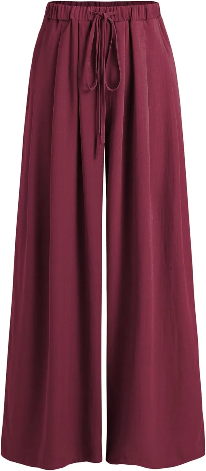 CIDER Palazzo Pants for Women Wide Leg Drawsting Elastic High Waisted Comfy Casual Flowy Pants with Pockets