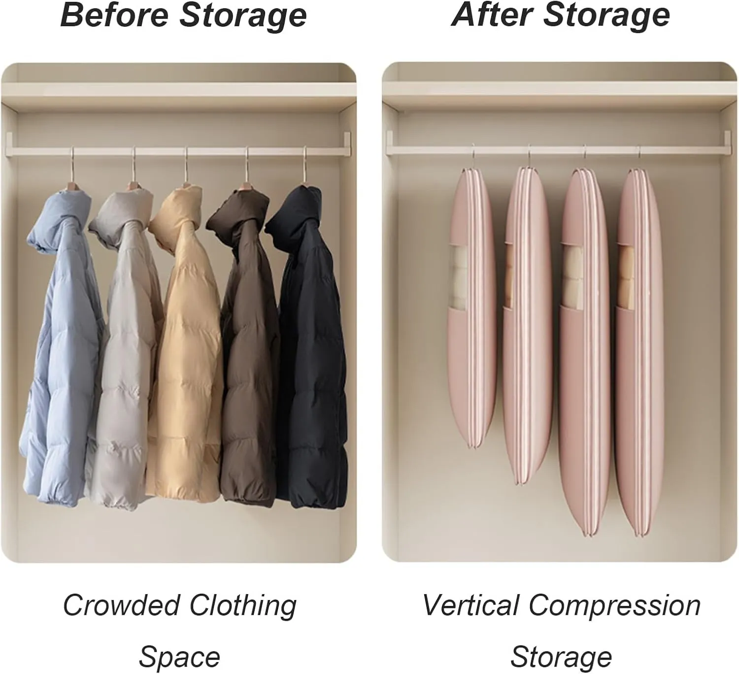 Clear Window Clothes Rack Cover, Garment Bags for Hanging Clothes, with Zipper, Winter Coat Storage for Wardrobe, Coat Hanger(Beige,58x15x90cm/23x6x35in)