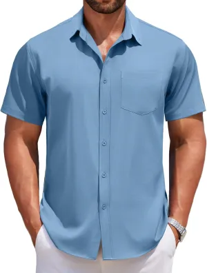 COOFANDY Men's Short Sleeve Button Down Shirts Casual Summer Untucked Wrinkle Free Dress Shirts with Pocket