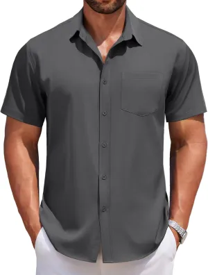 COOFANDY Men's Short Sleeve Button Down Shirts Casual Summer Untucked Wrinkle Free Dress Shirts with Pocket