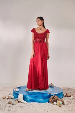 Corset fitted gown with drape saree