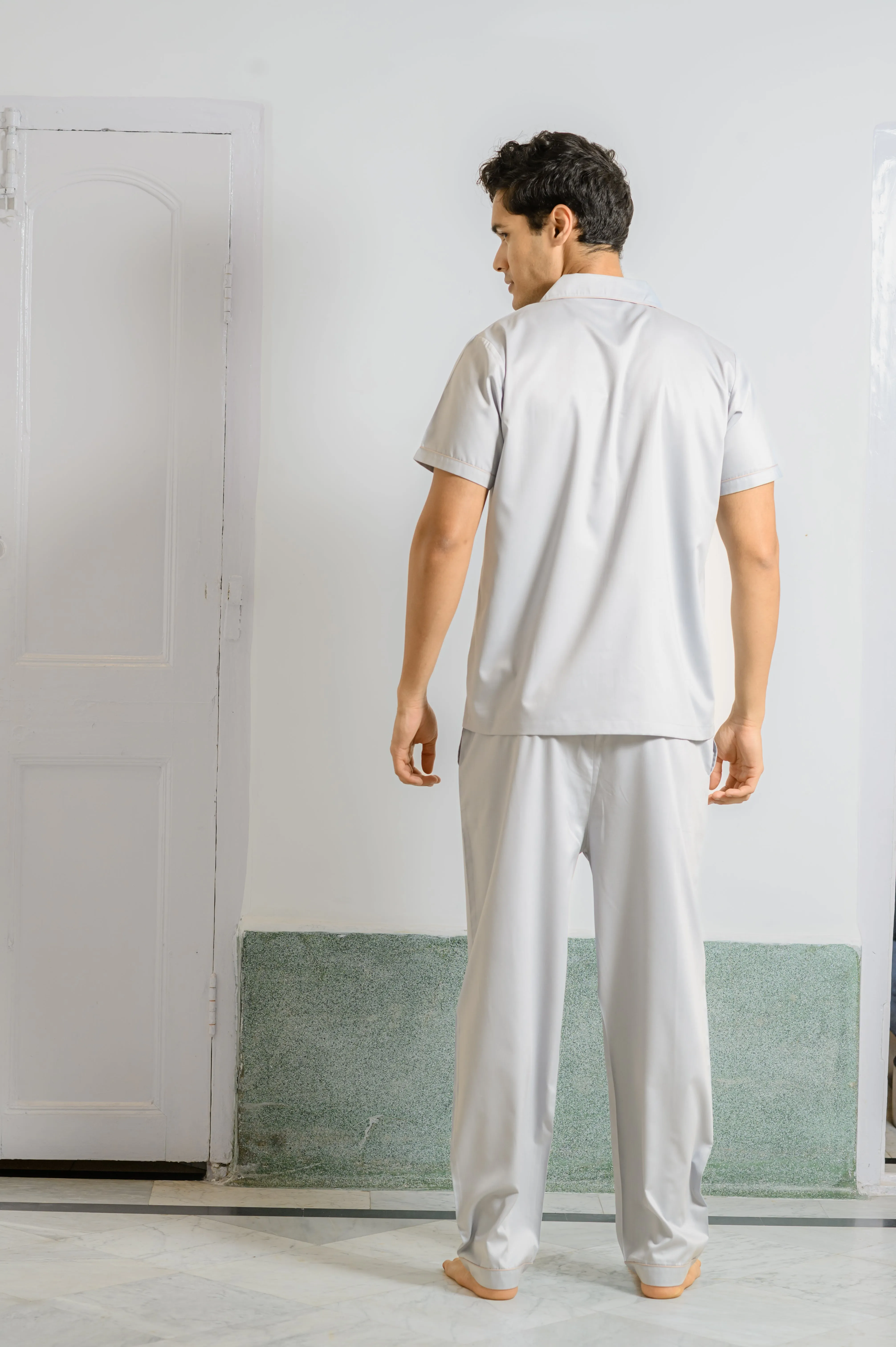 Dapper Grey  Mens Cotton Lounge Set