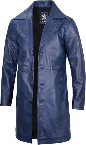 Decrum Leather Coat Men - Car Coat Style Fashion Long Leather Jacket Men