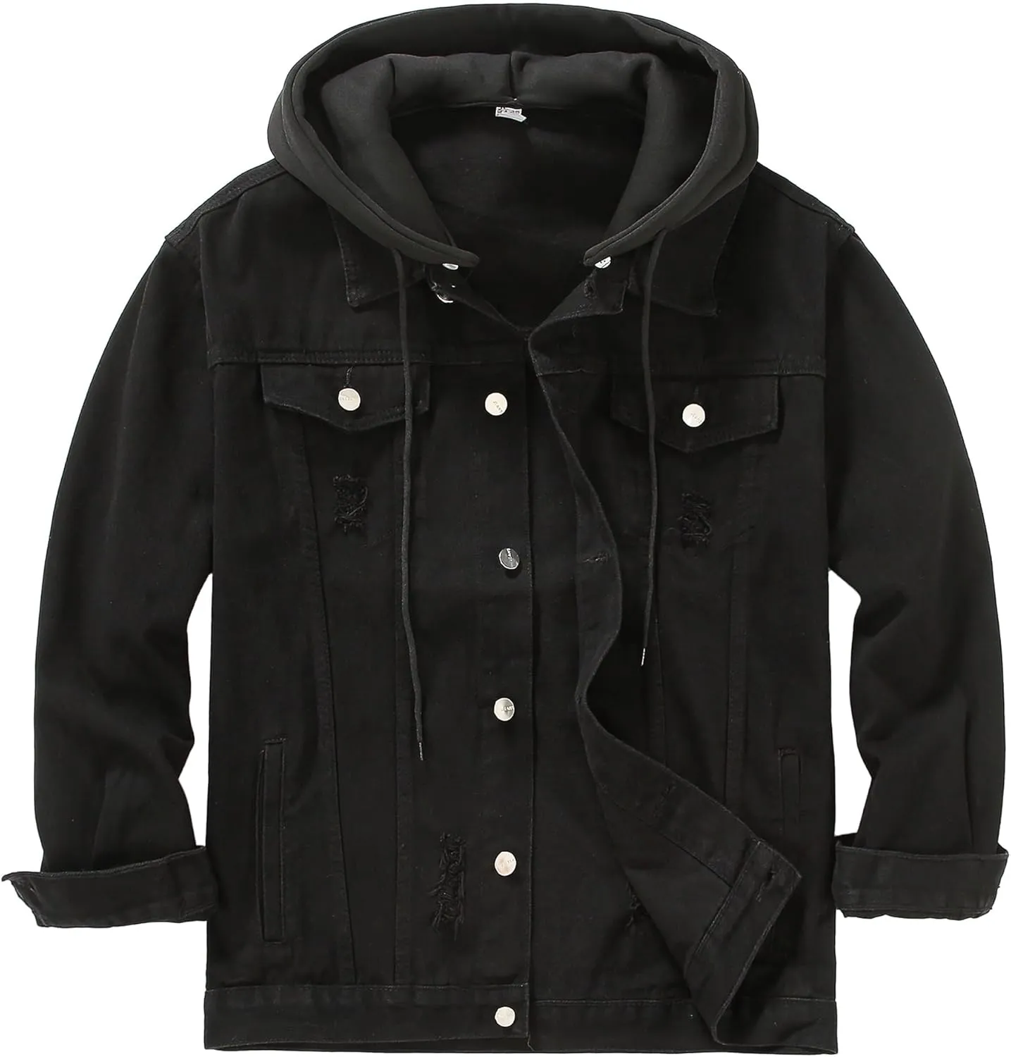 DOSLAVIDA Men's Distressed Denim Jacket Unisex Button Down Jean Coat Casual Long Sleeve Trucker Hooded Jackets Outwear