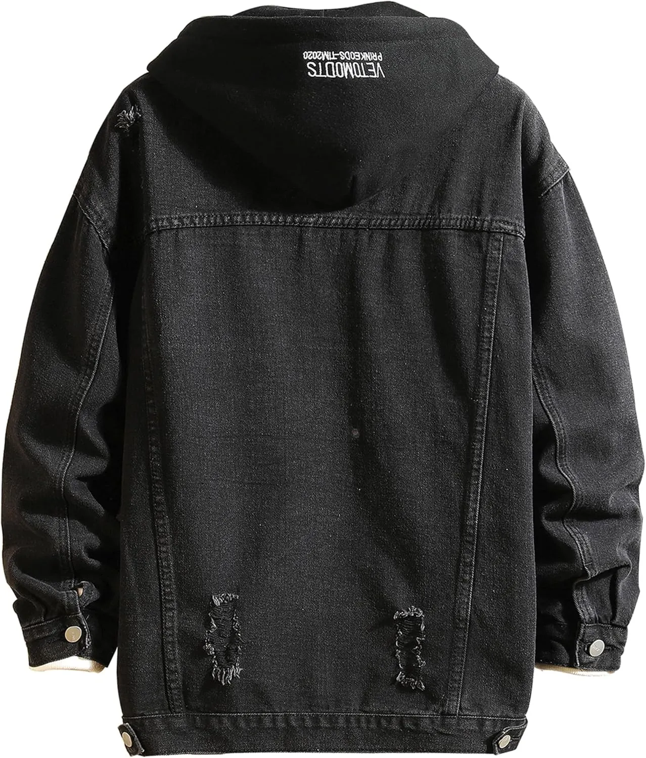 DOSLAVIDA Men's Distressed Denim Jacket Unisex Button Down Jean Coat Casual Long Sleeve Trucker Hooded Jackets Outwear
