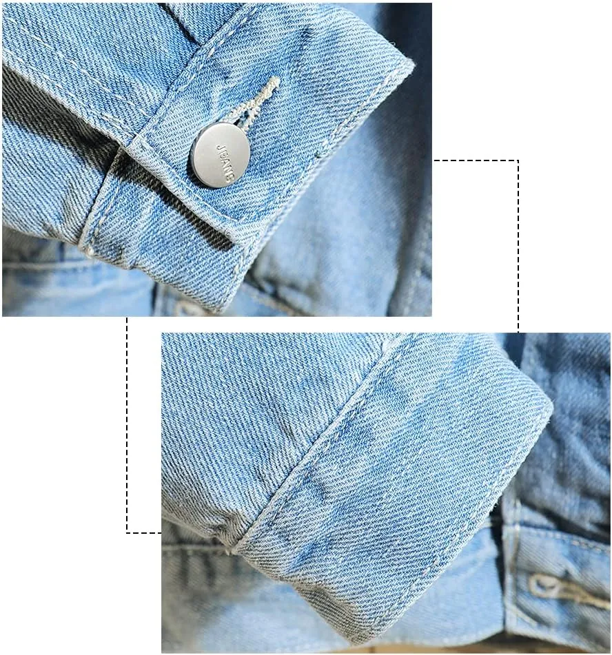 DOSLAVIDA Men's Distressed Denim Jacket Unisex Button Down Jean Coat Casual Long Sleeve Trucker Hooded Jackets Outwear