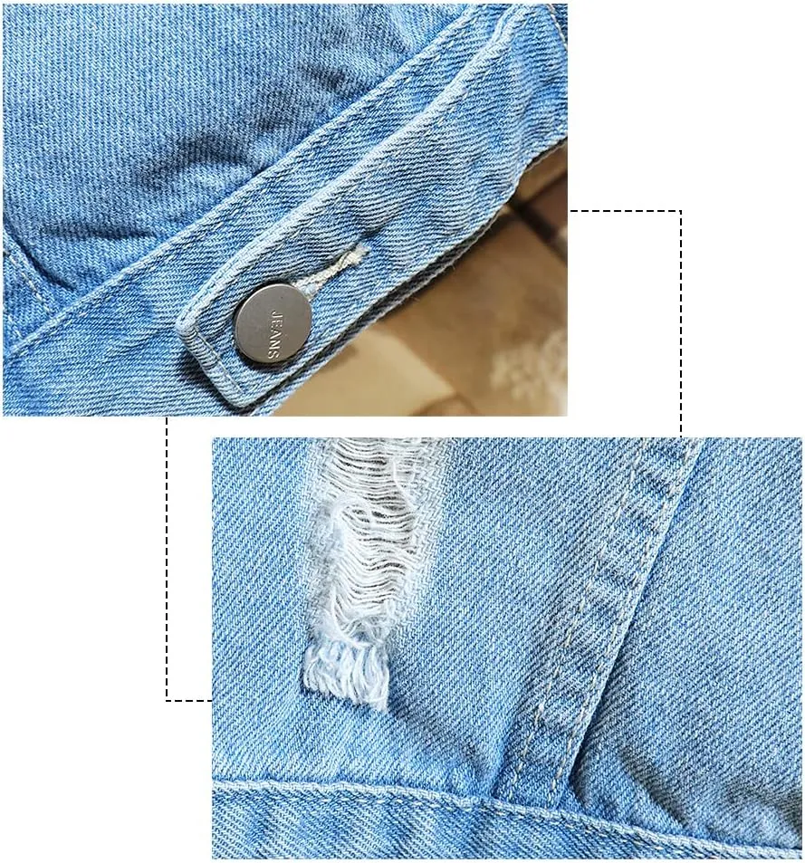 DOSLAVIDA Men's Distressed Denim Jacket Unisex Button Down Jean Coat Casual Long Sleeve Trucker Hooded Jackets Outwear