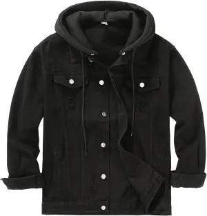 DOSLAVIDA Men's Distressed Denim Jacket Unisex Button Down Jean Coat Casual Long Sleeve Trucker Hooded Jackets Outwear