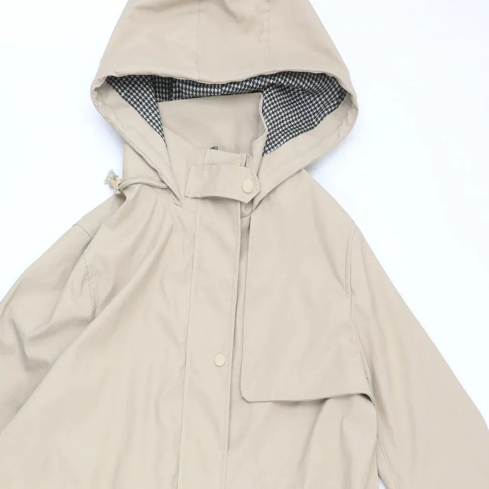 DP Maternity Beige Hooded Raincoat Mac Belted Jacket - Size Maternity UK 16
