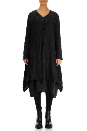 Dropped Edge Crinkled Black Silk Jacket