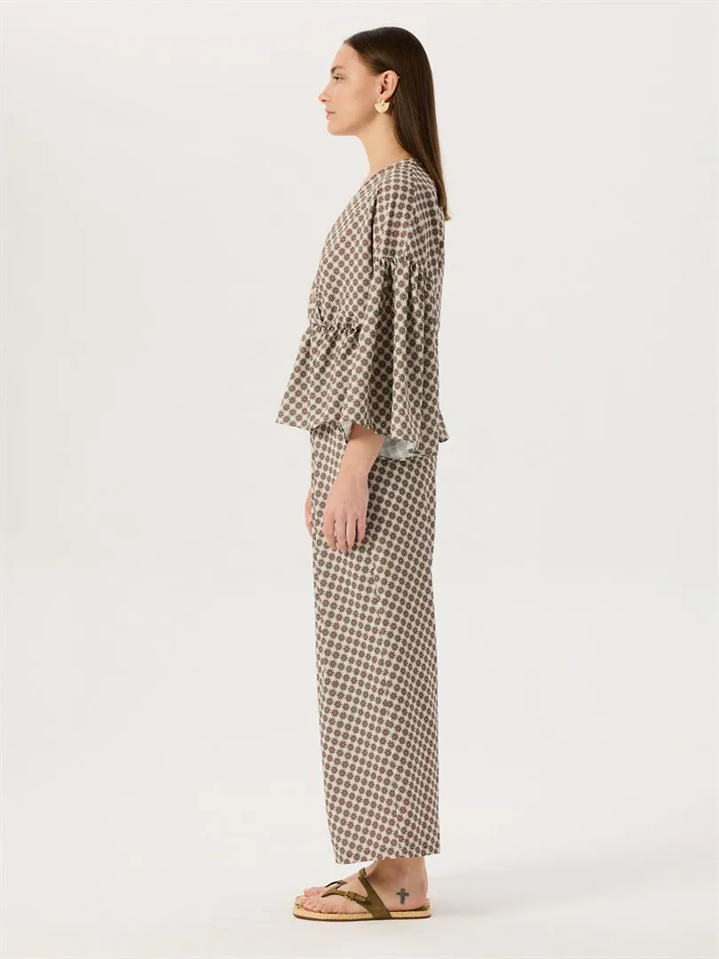 Elastic Waist Front Pleated Draped Trousers - Patterned