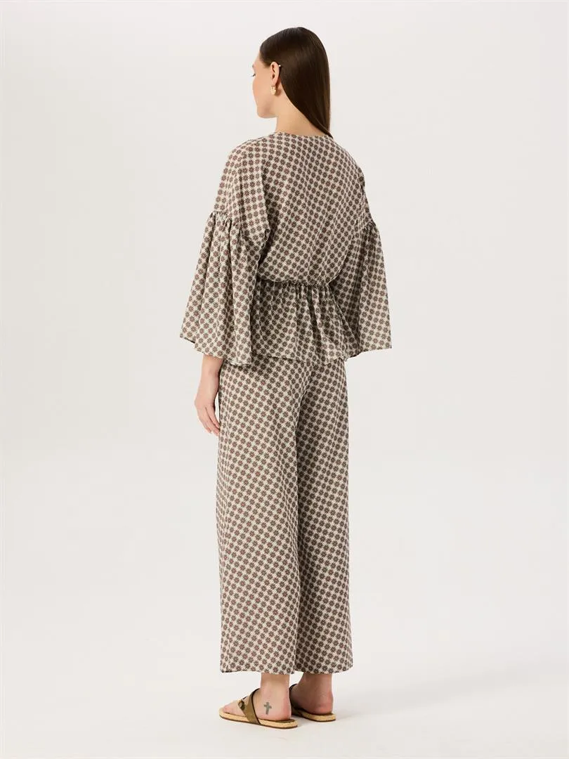 Elastic Waist Front Pleated Draped Trousers - Patterned