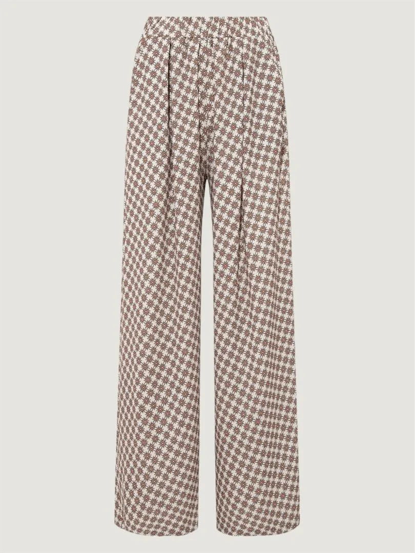 Elastic Waist Front Pleated Draped Trousers - Patterned